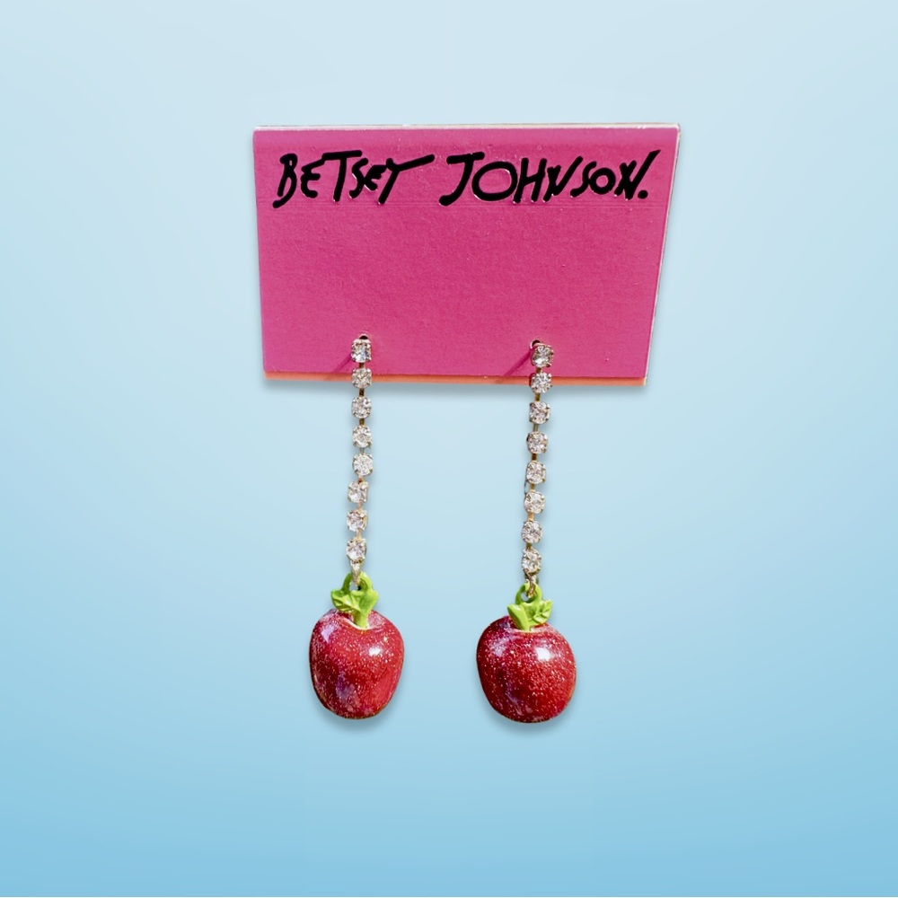 Betsey Johnson Rhinestone Red Apple Earrings